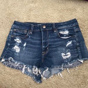 Denim distressed dark shorts
